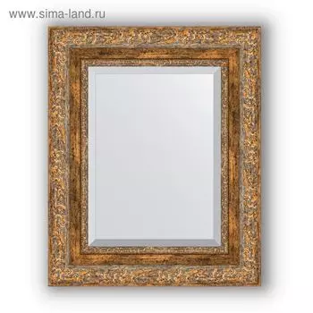 Зеркало с фацетом в багетной раме - виньетка античная бронза 85 мм, 45 х 55 см, Evoform