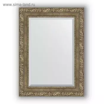 Зеркало с фацетом в багетной раме - виньетка античная латунь 85 мм, 55 х 75 см, Evoform