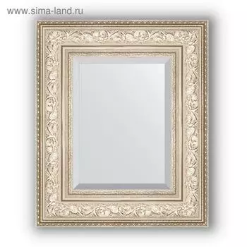 Зеркало с фацетом в багетной раме - виньетка серебро 109 мм, 50 х 60 см, Evoform
