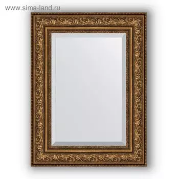 Зеркало с фацетом в багетной раме - виньетка состаренная бронза 109 мм, 60 х 80 см, Evoform