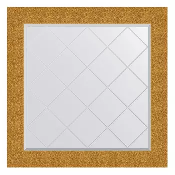 Зеркало с гравировкой в багетной раме, чеканка золотая 90 мм, 86x86 см