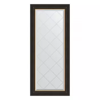 Зеркало с гравировкой в багетной раме, черное дерево с золотом 71 мм, 54x124 см