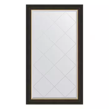 Зеркало с гравировкой в багетной раме, черное дерево с золотом 71 мм, 74x129 см