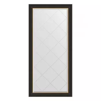 Зеркало с гравировкой в багетной раме, черное дерево с золотом 71 мм, 74x156 см