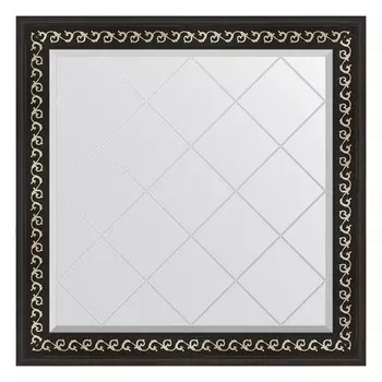 Зеркало с гравировкой в багетной раме, черный ардеко 81 мм, 85x85 см