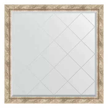 Зеркало с гравировкой в багетной раме, прованс с плетением 70 мм, 103x103 см