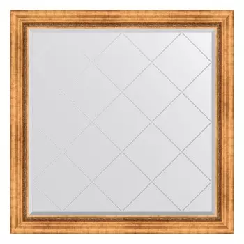 Зеркало с гравировкой в багетной раме, римское золото 88 мм, 106x106 см