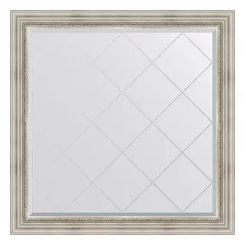 Зеркало с гравировкой в багетной раме, римское серебро 88 мм, 106x106 см