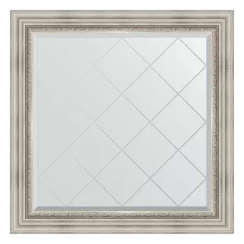 Зеркало с гравировкой в багетной раме, римское серебро 88 мм, 86x86 см