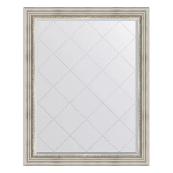 Зеркало с гравировкой в багетной раме, римское серебро 88 мм, 96x121 см