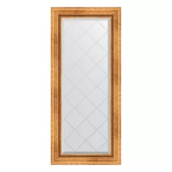Зеркало с гравировкой в багетной раме, римское золото 88 мм, 56x126 см