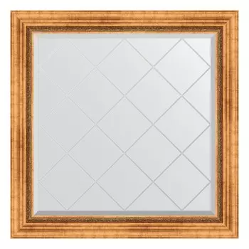 Зеркало с гравировкой в багетной раме, римское золото 88 мм, 86x86 см