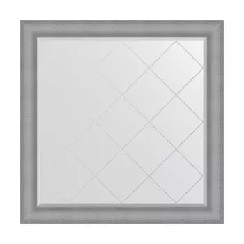 Зеркало с гравировкой в багетной раме, серебряная кольчуга 88 мм, 107x107 см