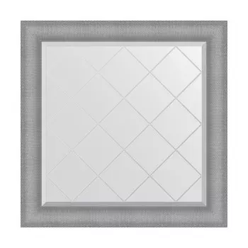 Зеркало с гравировкой в багетной раме, серебряная кольчуга 88 мм, 87x87 см