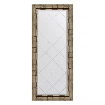 Зеркало с гравировкой в багетной раме, серебряный бамбук 73 мм, 53x123 см