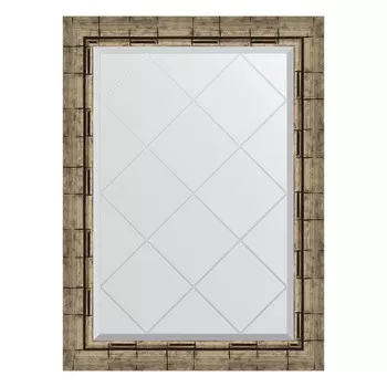 Зеркало с гравировкой в багетной раме, серебряный бамбук 73 мм, 63x86 см