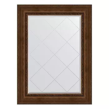 Зеркало с гравировкой в багетной раме, состаренная бронза с орнаментом 120 мм, 82x110 см