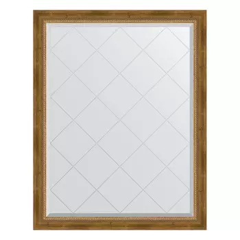 Зеркало с гравировкой в багетной раме, состаренная бронза с плетением 70 мм, 93x118 см