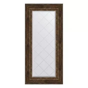 Зеркало с гравировкой в багетной раме, состаренное дерево с орнаментом 120 мм, 62x132 см