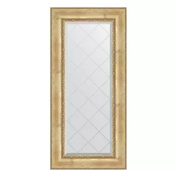 Зеркало с гравировкой в багетной раме, состаренное серебро с орнаментом 120 мм, 62x132 см