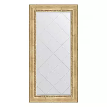 Зеркало с гравировкой в багетной раме, состаренное серебро с орнаментом 120 мм, 82x164 см