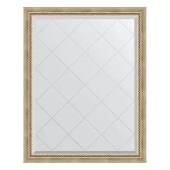 Зеркало с гравировкой в багетной раме, состаренное серебро с плетением 70 мм, 93x118 см