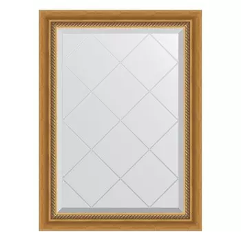 Зеркало с гравировкой в багетной раме, состаренное золото с плетением 70 мм, 63x86 см