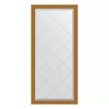 Зеркало с гравировкой в багетной раме, состаренное золото с плетением 70 мм, 73x155 см