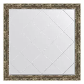 Зеркало с гравировкой в багетной раме, старое дерево с плетением 70 мм, 103x103 см