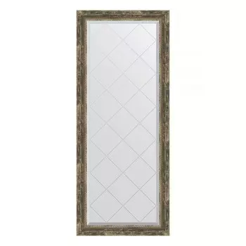 Зеркало с гравировкой в багетной раме, старое дерево с плетением 70 мм, 63x153 см