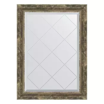 Зеркало с гравировкой в багетной раме, старое дерево с плетением 70 мм, 63x86 см