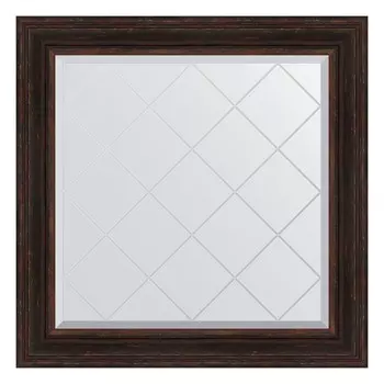 Зеркало с гравировкой в багетной раме, темный прованс 99 мм, 89x89 см