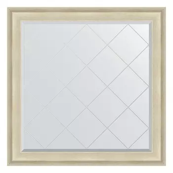 Зеркало с гравировкой в багетной раме, травленое серебро 95 мм, 108x108 см