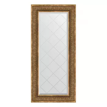 Зеркало с гравировкой в багетной раме, вензель бронзовый 101 мм, 59x129 см