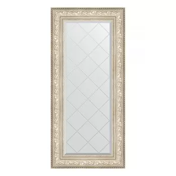 Зеркало с гравировкой в багетной раме, виньетка серебро 109 мм, 60x130 см