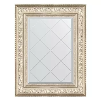 Зеркало с гравировкой в багетной раме, виньетка серебро 109 мм, 60x78 см