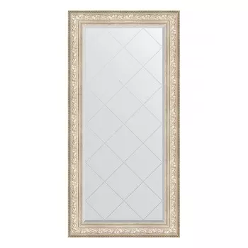 Зеркало с гравировкой в багетной раме, виньетка серебро 109 мм, 80x162 см