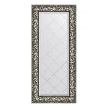 Зеркало с гравировкой в багетной раме, византия серебро 99 мм, 59x128 см