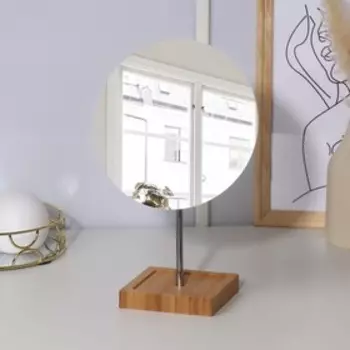 Зеркало с подставкой для хранения, на гибкой ножке, d зеркальной поверхности 19 см, цвет коричневый/серебристый