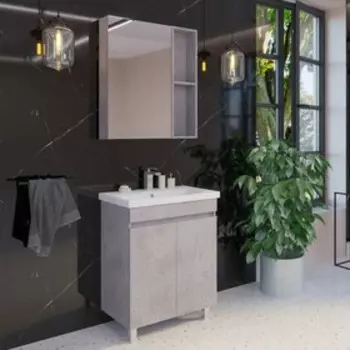 Зеркало шкаф Comforty Осло 70 для ванной комнаты, цвет бетон светлый