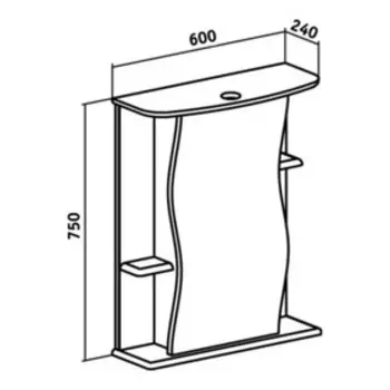 Зеркало-шкаф "Лилия 60" правый 24 х 60 х 75 см
