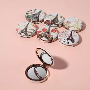 Зеркало складное «Париж», d=7.5 см, с увеличением х2, искусственная кожа, серый/красный