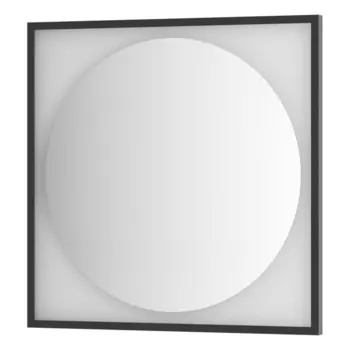 Зеркало в багетной раме с LED-подсветкой 18 Вт, 80x80 см, без выключателя, тёплый белый свет, чёрная