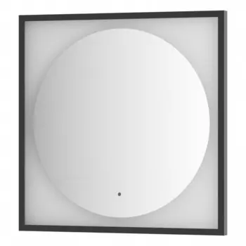Зеркало в багетной раме с LED-подсветкой 15 Вт, 70x70 см, ИК - выключатель, тёплый белый свет, чёрна