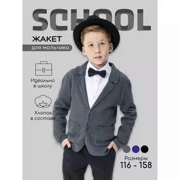 Жакет для мальчика, Pure Love, School, вязаный, рост 152-158 см, цвет серый