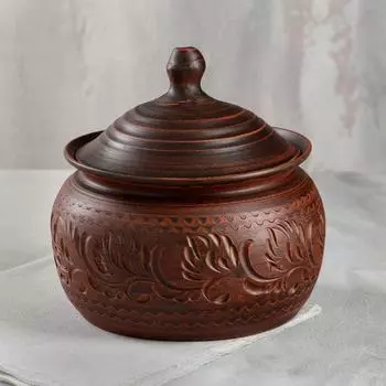 Жаровня с крышкой "Резная", красная глина, 3 л, микс