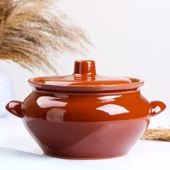 Жаровня Кунгурская керамика «Стандарт», 3 л, с ручками, керамика, коричневая