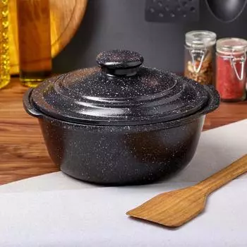 Жаровня с ручками "Гранит", чёрная, красная глина, 2 л