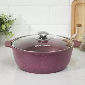 Кастрюля-жаровня алюминиевая Trendy style, 4 л, d=26 см, h=11 см, антипригарное покрытие, стеклянная крышка, фиолетовая