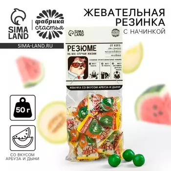 Жевательная резинка «На все случаи жизни» с начинкой, вкус: арбуз и дыня, 50 г.